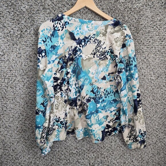 Chicos Weekends Top Womens 2 US Large Blue Terry Cloth V Neck Knit Casual Ladies - Picture 7 of 7